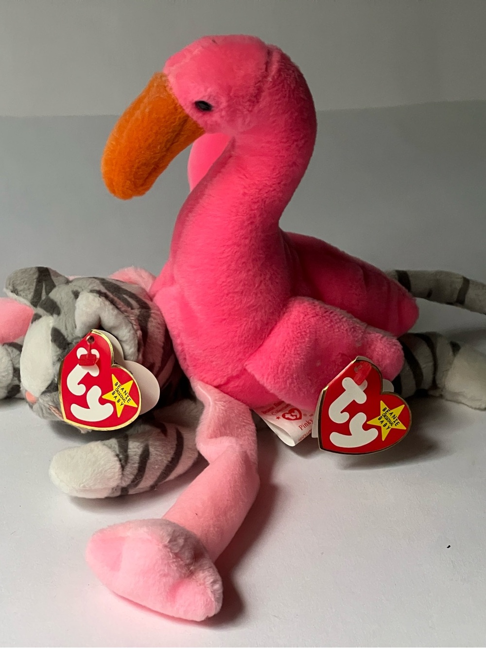 Ty Beenie Babies Pinky the flamingo and Prance the cat set of two